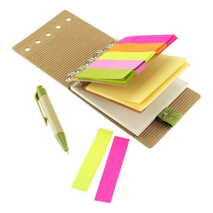 Libreta Ecológica de Bolsillo con Bolígrafo, Notas y Banderitas | 40 Hojas | Pack x15