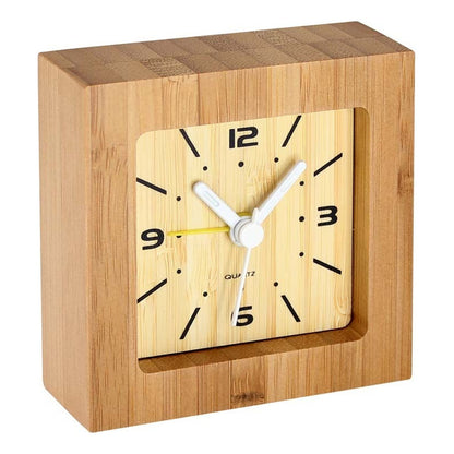 Reloj Despertador Cuadrado de Bambú Natural con Alarma | 8x8 cm