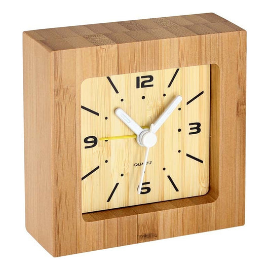 Reloj Despertador Cuadrado de Bambú Natural con Alarma | 8x8 cm