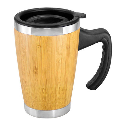 Mug de Bambú 400 cc con Interior de Acero Inoxidable y Asa | Térmico Ecológico