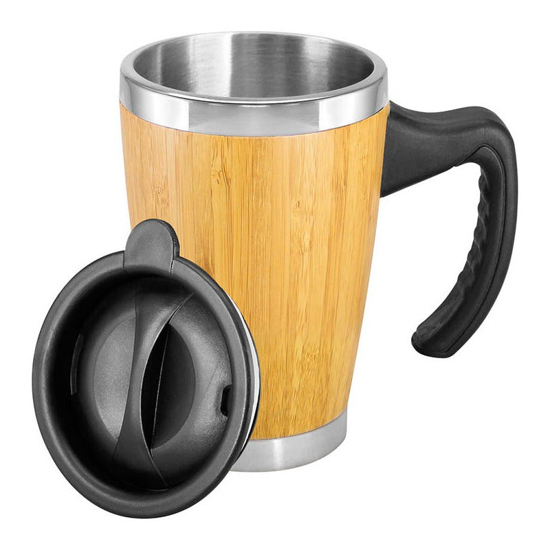 Mug de Bambú 400 cc con Interior de Acero Inoxidable y Asa | Térmico Ecológico