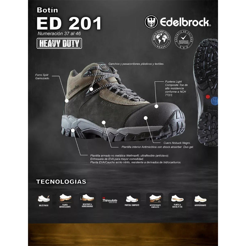 Botin  De Seguridad Edelbrock Ed 201 Certificado