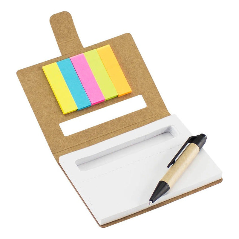 Libreta Memo Set Ecológico con Bolígrafo, 80 Hojas Pre-picadas y Banderitas | Pack x10, x15, x25 y x50