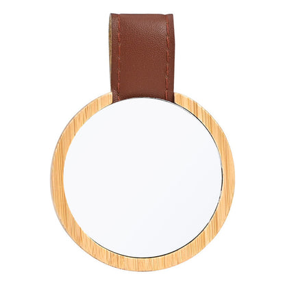 Espejo de Bolsillo de Bambú con Correa Eco-Cuero | 6.8 cm | Pack x15