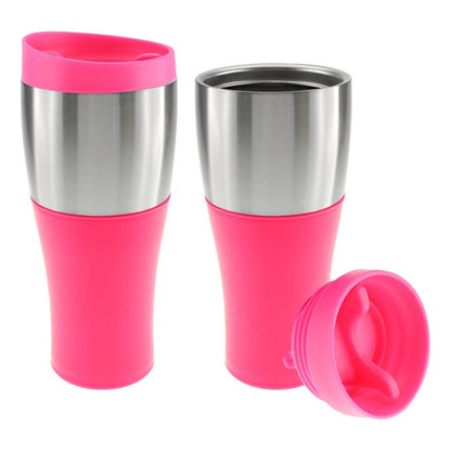 Mug Plástico Con Banda De Acero Inoxidable 470 Cc Pack 3 Und