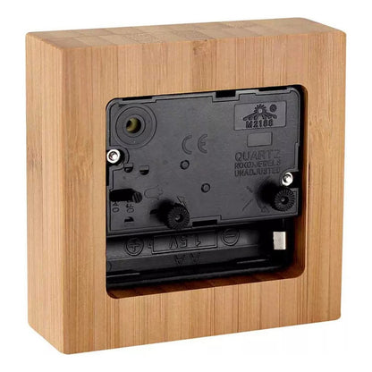 Reloj Despertador Cuadrado de Bambú Natural con Alarma | 8x8 cm