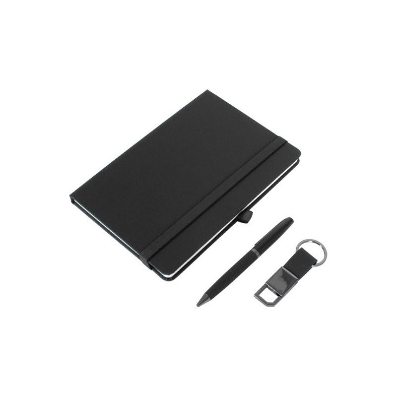 Libreta Elegante Diseño Cierre Elasticado Negro Set 3 Piezas
