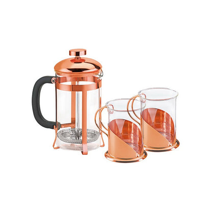 Set De Cafetera Francesa Y Tazas Encobrizada