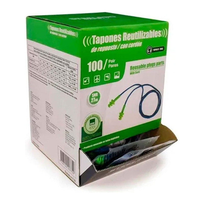 Tapon Auditivo Ep-t06 C/bolsa Higenica 100 Unid Color Verde
