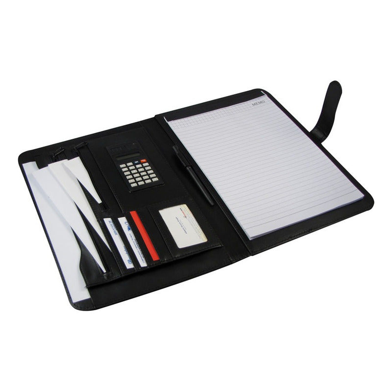 Carpeta Ejecutiva Símil Cuero + Block + Calculadora Solar