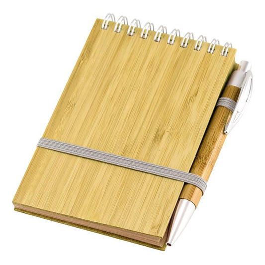 Libreta Ecológica de Bambú 9x14 cm con Bolígrafo | Tapa Dura y Papel Kraft