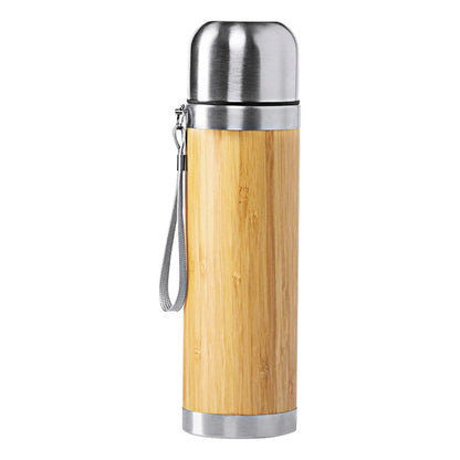 Termo de Bambú 430 mL Acero Inoxidable SS 304 con Tapa Taza y Correa | Ecológico
