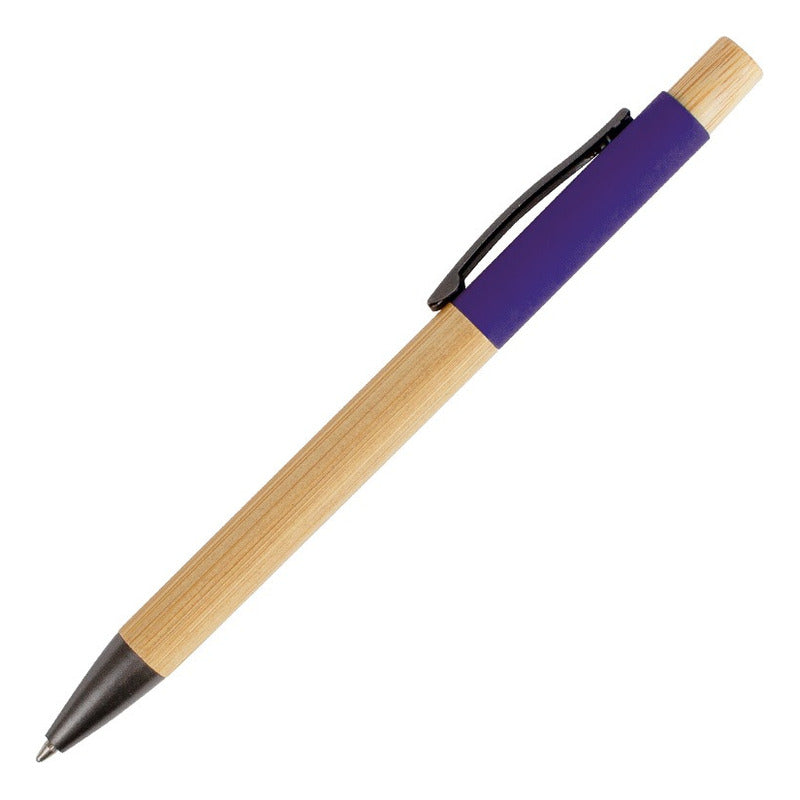 Bolígrafo Ecológico de Bambú con Terminales Metálicos | Tinta Azul | Pack x50
