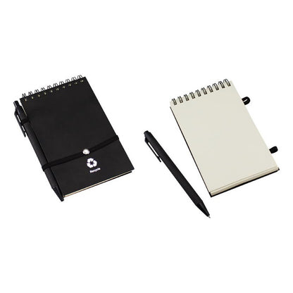 Libreta Ecológica Negra de Bolsillo 9x14 cm con Bolígrafo | Hojas Blancas Croquera