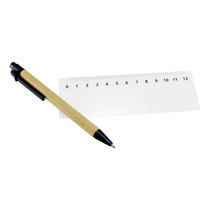 Memo Set Ecológico con Regla 12cm y Bolígrafo | Notas Adhesivas Flúor | Pack x12