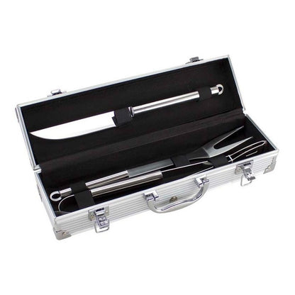 Set Parrillero Asado 3 Piezas De Acero Inoxidable Con Maleta