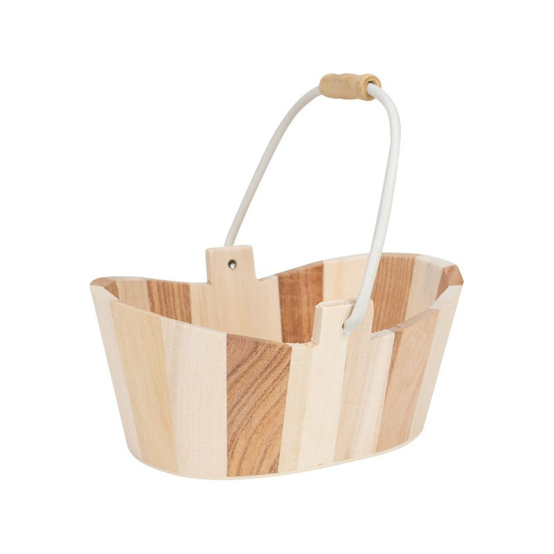 Canasto Ovalado de Madera de Pino con Asa 19x13.5 cm | Pack x3 Unidades