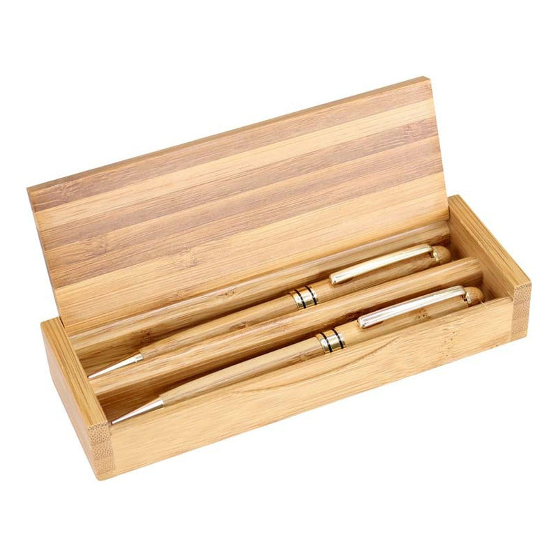 Set de Escritura de Bambú con Bolígrafo, Portaminas y Estuche Sólido | Pack x20