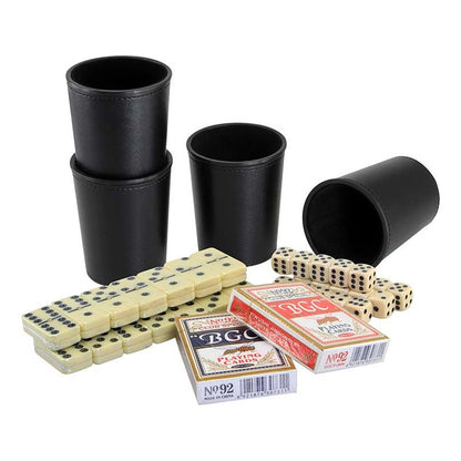Set De Juegos Cachos, Naipe Y Dominó  En Caja De Eco-cuero