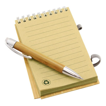 Libreta Ecológica de Bambú 9x14 cm con Bolígrafo | Tapa Dura y Papel Kraft