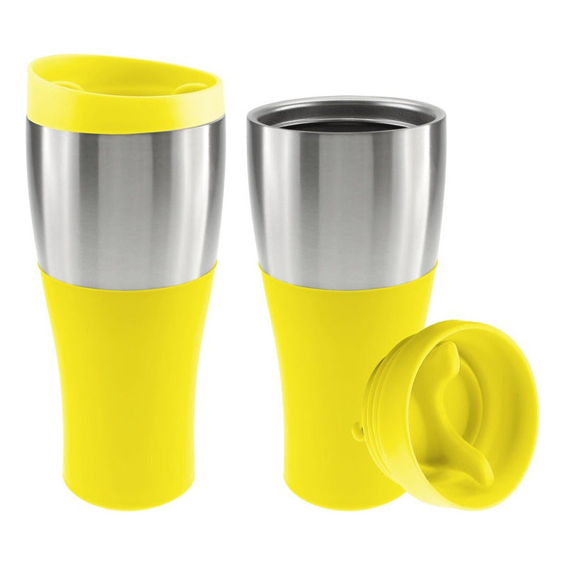 Mug Plástico Con Banda De Acero Inoxidable 470 Cc Pack 3 Und