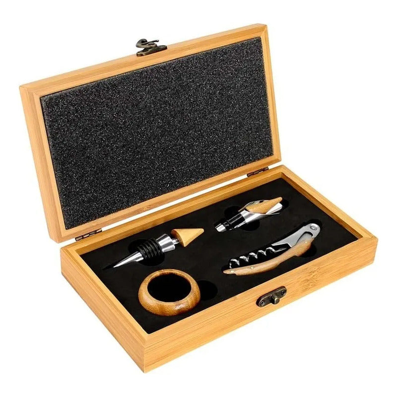 Set De Accesorios Para Vino De Bamboo