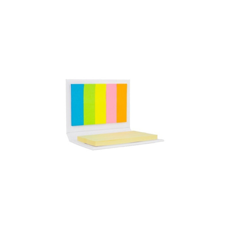 "Mini memo set ecológico blanco con notas adhesivas amarillas y banderitas de colores 6.5x8.5 cm"