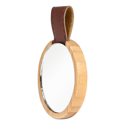Espejo de Bolsillo de Bambú con Correa Eco-Cuero | 6.8 cm | Pack x15