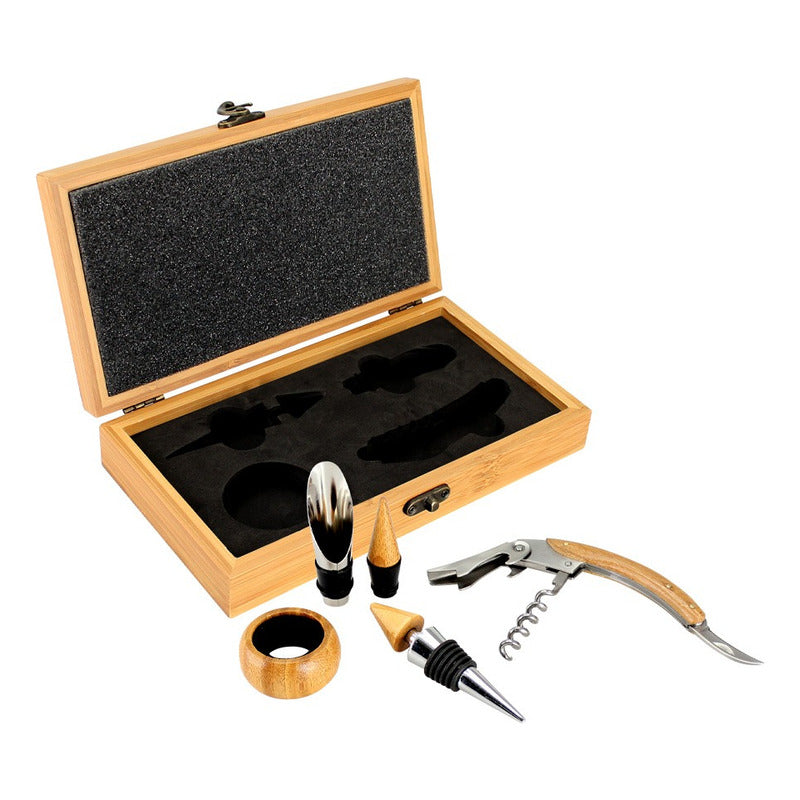 Set De Accesorios Para Vino De Bamboo