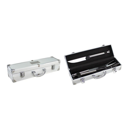 Set Parrillero Asado 3 Piezas De Acero Inoxidable Con Maleta