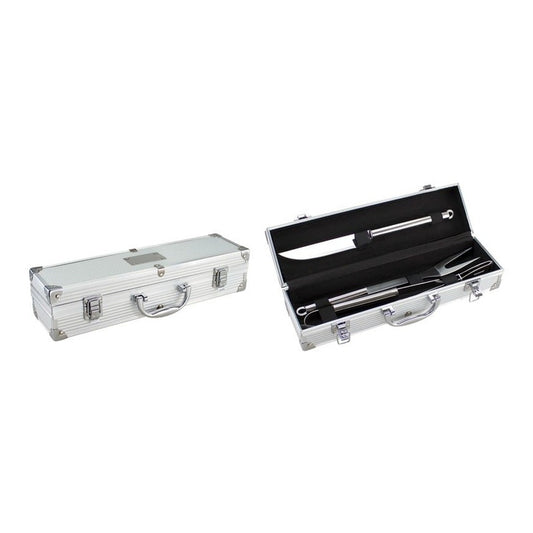 Set Parrillero Asado 3 Piezas De Acero Inoxidable Con Maleta