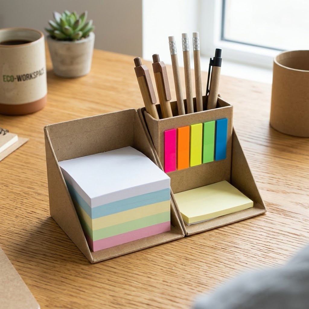 Set Cubo Organizador Ecológico Portalápices con Notas y Banderitas | 9.5 cm