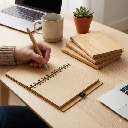 Pack x4 Cuadernos Ecológicos de Bambú Tapa Dura + Bolígrafo | Papel Kraft