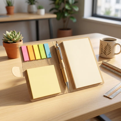 Set Libreta Ecológica Plegable con Notas Adhesivas y Bolígrafo | 10x15 cm