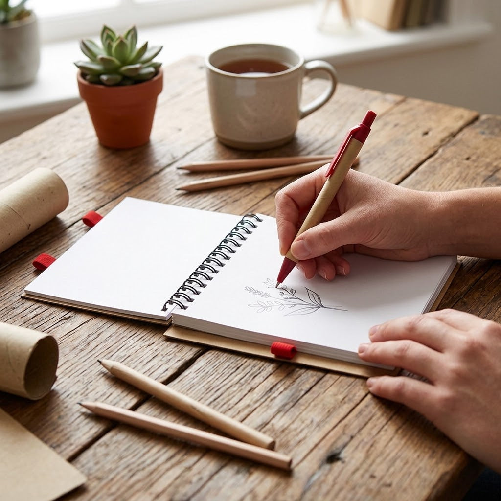Libreta Ecológica Croquera Hojas Blancas con Bolígrafo y Cierre Elástico