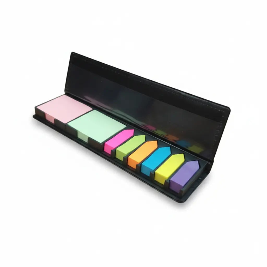 Set de Notas y Banderitas Adhesivas en Estuche PU Símil Cuero 20x5 cm | Packs